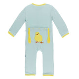 Spring Sky Fuzzy Chick Classic Coverall w/ Snaps - Kickee Pants