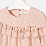 Pink Chiffon Dress w/ Gold Polka Dots - Mayoral 4932