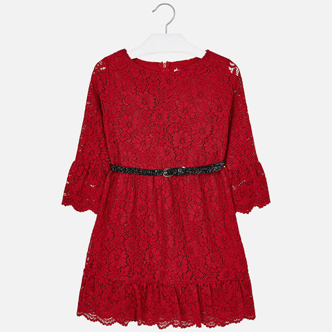 Red Lace Dress w/ Glitter Belt - Mayoral Tween Girl 7930