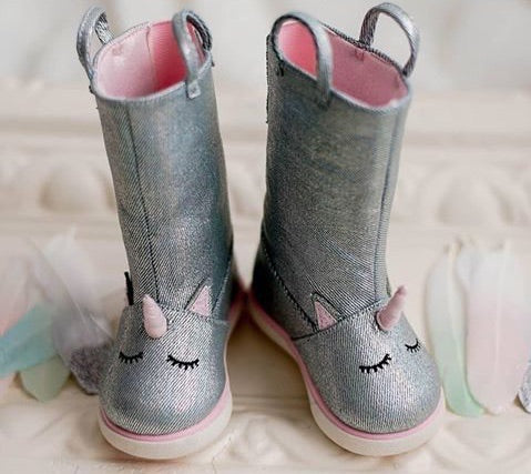 Unicorn Silver Metallic Denim Boots - Trimfoot Baby Deer