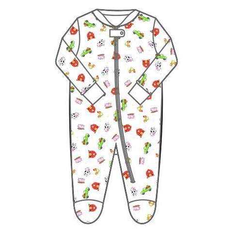 Fall Farm Printed Zipped Footie in Celery - Magnolia Baby Fall 2019